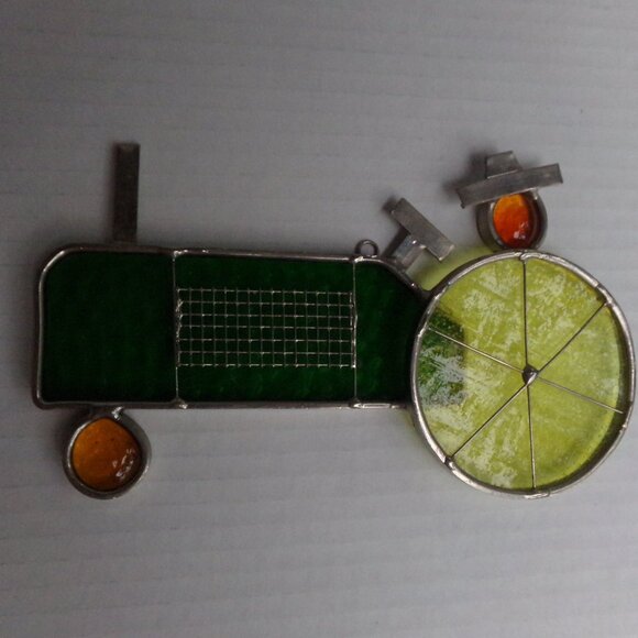 Stained Glass Window Suncatcher Yellow Green Farm Tractor - Picture 8 of 11
